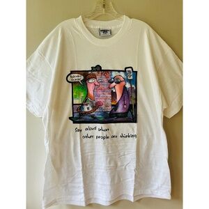 Lee Vintage Sz XL 90s Cotton Cartoon White Crew‎ Neck Tee Shirt NEW Pullover